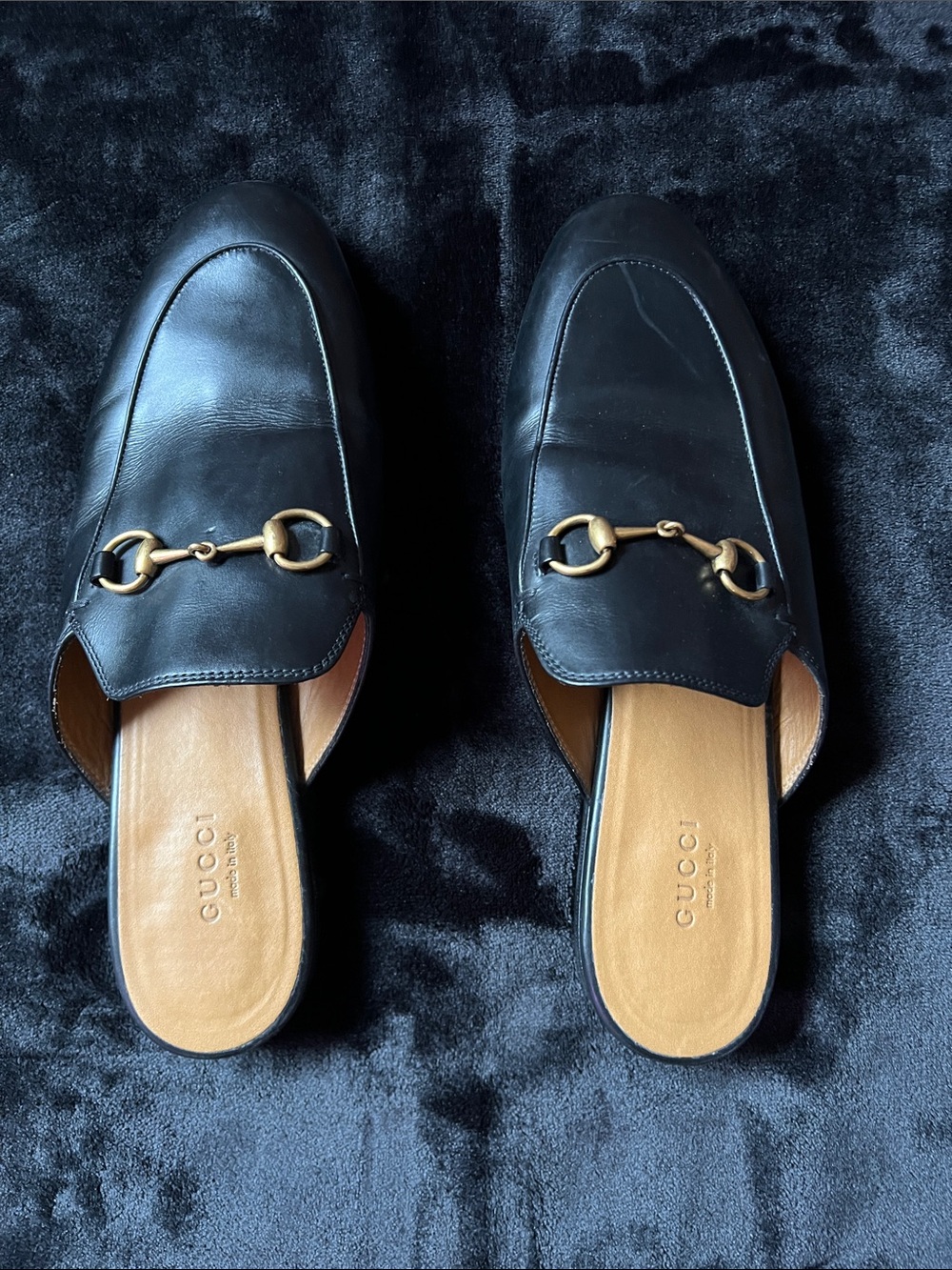 Gucci Black Leather Horsebit Slip-On Mules with Gold Hardware